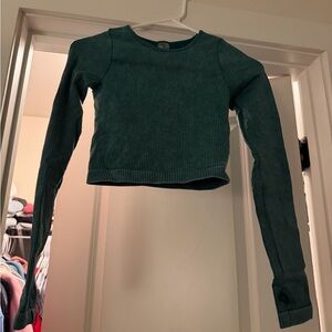 Altar’d State Women's Long Sleeve Ribbed Crop Top with Built in Bra - Green